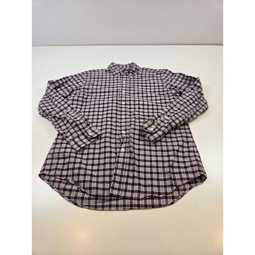 Ralph Lauren Shirt Mens Medium Purple Plaid Classic Fit Button Down Flesh Pony